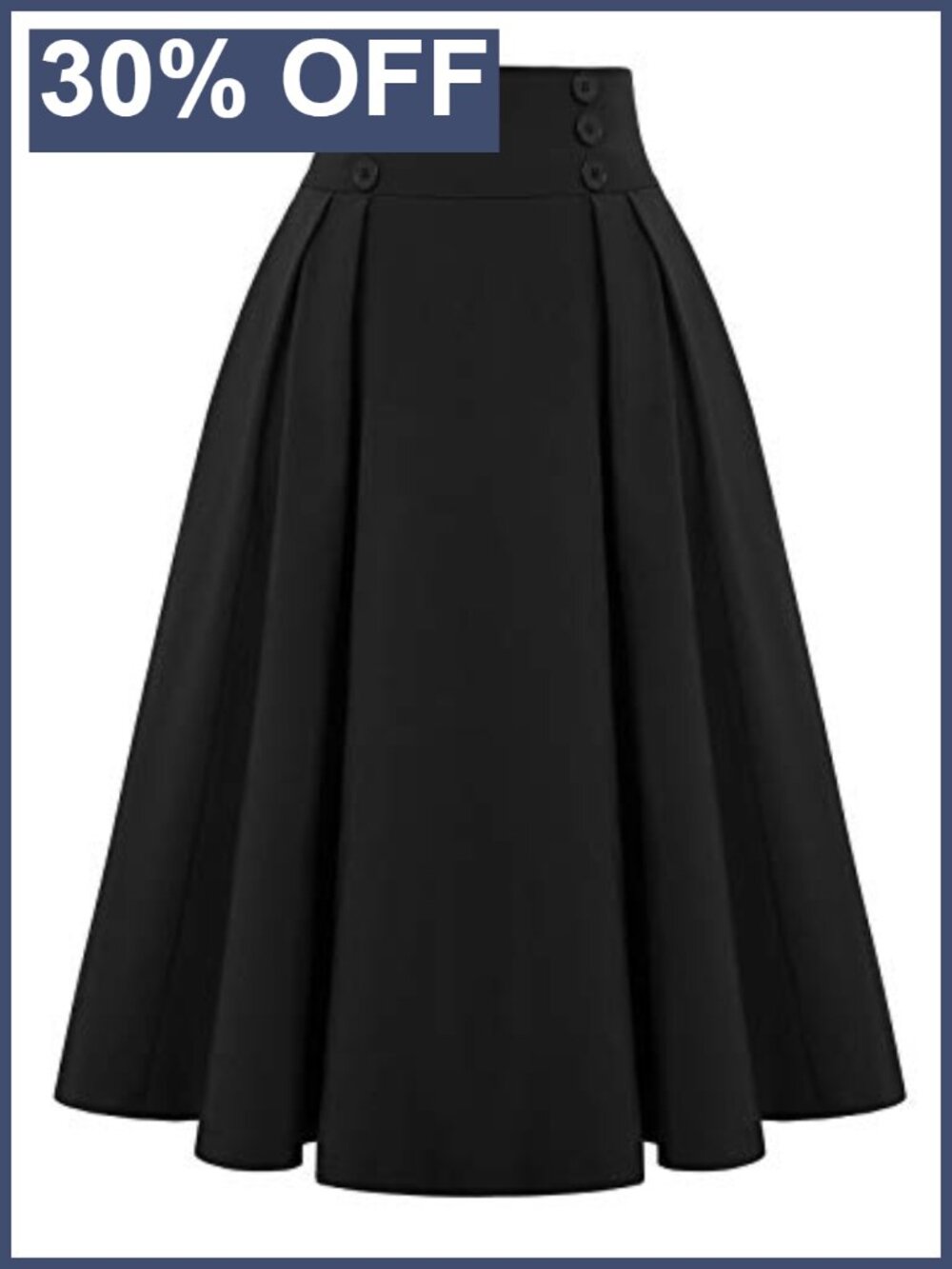 Belle Poque Women's Midi Pleated A-Line Skirt with Pockets & Buttons